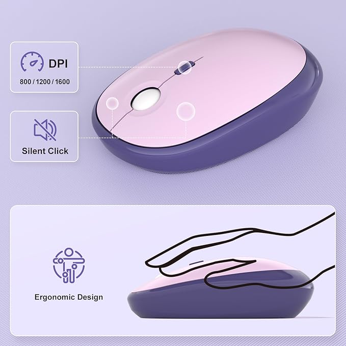 MOFII Wireless Keyboard and Mouse Combo, Full Size 2.4G Retro Round Computer Keyboard and Mouse Set, Plug and Play, for Windows, Computer, Desktop, PC, Notebook - (Purple Gradient)