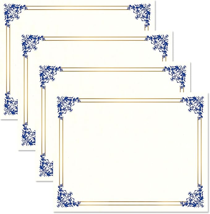 Empire Blue & Gold Award Certificate Collection - Includes 25 Certificate Papers (White/Blue), 25 Heavy Linen Folders (Blue/Gold), 36 Gold Foil Seals, Laser & Inkjet Printer Compatible