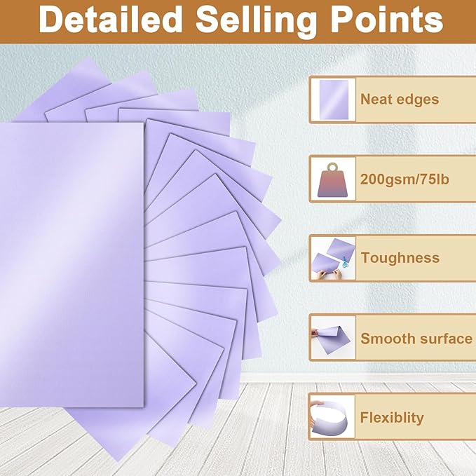 Silunkia 40 Sheets Purple Shimmer Cardstock 8.5 x 11 Crafts Paper, 75lb Premium Card Stock Cutting Paper for DIY Cards Making, Greeting Cards, Invitations, Birthday Decorations, School