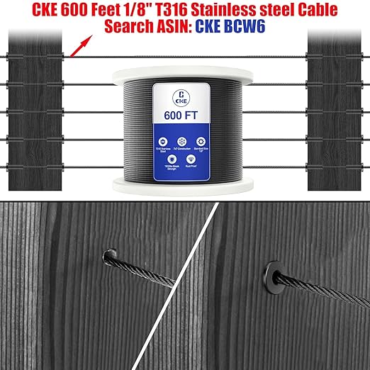 CKE 100 Pack T316 Stainless Steel Black Protector Sleeves for 1/8" 5/32" or 3/16" Cable Deck Stair Railing Kit System, Black Cable Railing Protective Sleeves for Wood Posts, DIY Balustrade, CR01-3/16