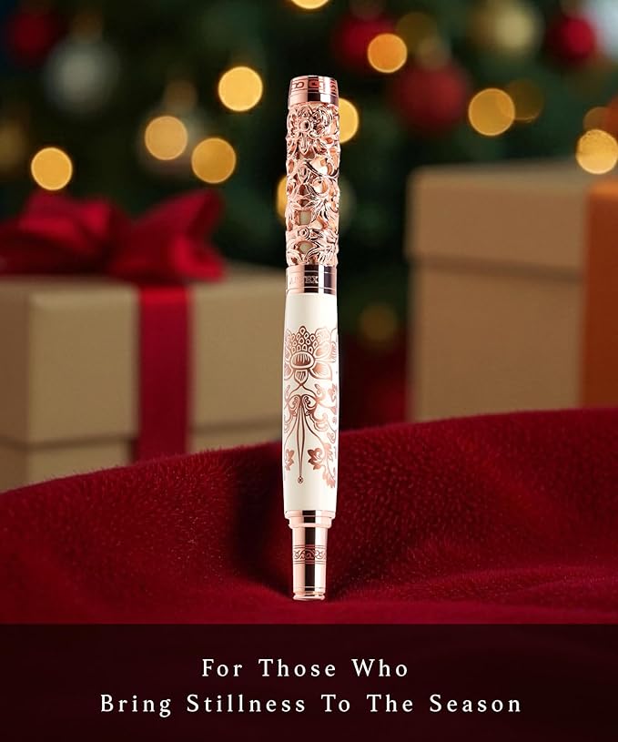 ARTEX Luxury Fountain Pen Set With Stand - Museum Art Collections - Crafting Timeless Beauty - the Best Gift & Office Desk Decor, German SCHMIDT Fine Nib, Solid Metal & Marble Texture