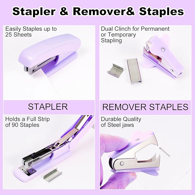 Gawsey Desk Organizers and Accessories Set with 360-Degree Rotating Pen Holder, Tape Dispenser, Stapler, Staple Remover, 1000 Staples, Tape, Clips Set, Ruler, Scissor, Pen