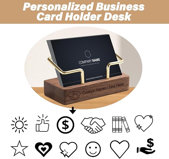 HJX Custom Business Card Holder Desk-Personalized Engraved Wooden Business Card Case Holder, Customized Name Logo Business Card Display Gifts for Men Women