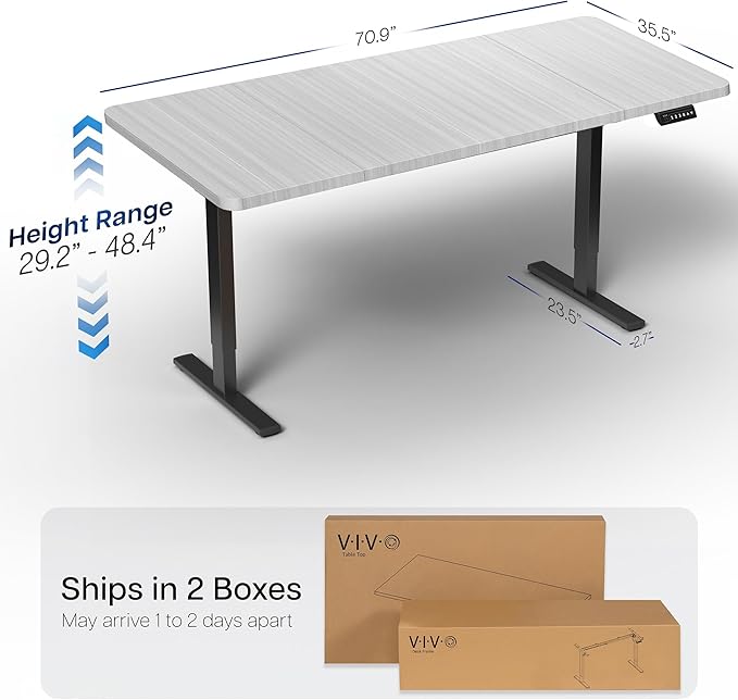 VIVO Electric 71 x 36 in Standing Desk, Memory Height Adjustment, 1B Series, Holds 220 lbs, Dark Gray Top Black Frame, DESK-KIT-1B7G-36