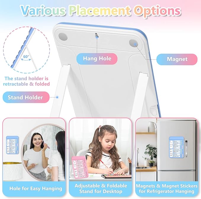 Audab 2Pcs Dry Erase Chore Chart for Kids, Magnetic Checklist Board, My Chores Slider Chart to Do List Board, Routine Chart Schedule Board Task Tracker for Home Refrigerator, Wall, Desk (Blue & Pink)