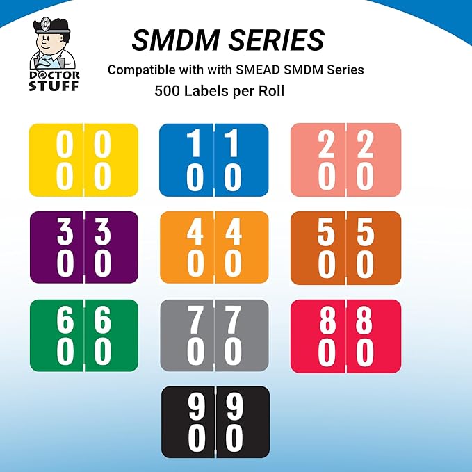 Doctor Stuff - File Folder Labels, Terminal Digit Filing, Consecutive Double Digit Numbers 10-19, Compatible with SMEAD DDS - SMDM Series Chart Stickers, Light Blue, 1" x 1-1/2", 500/Roll