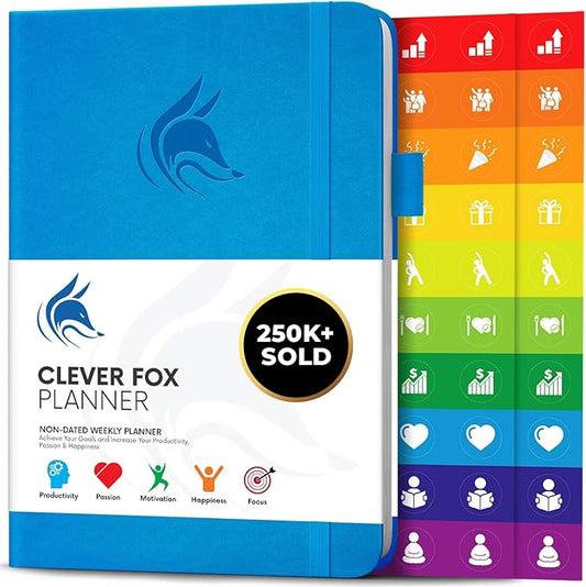 Clever Fox Planner – Undated Weekly & Monthly Planner for Productivity, Time Management & Goals – Organizer Journal – A5 (Sky Blue)