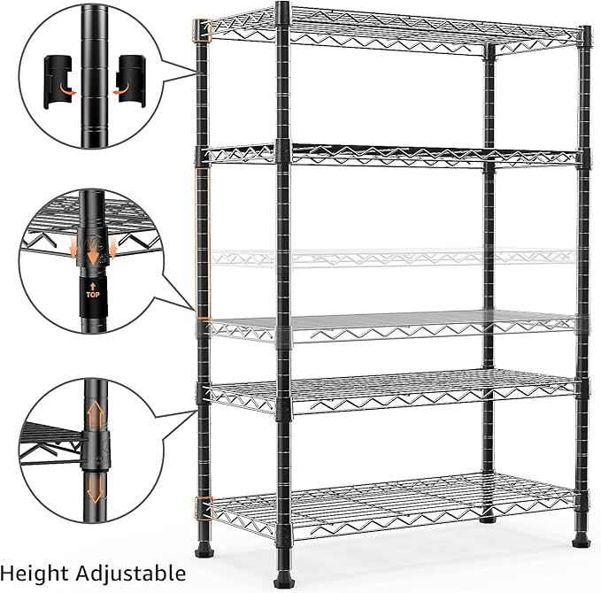 M MZG 1000 lbs Storage Shelving Steel Heavy Duty 4-Tier Utility Shelving Unit Steel Organizer Wire Rack for Home,Kitchen,Office (13.7" D x 29.5" W x 47.2" H)