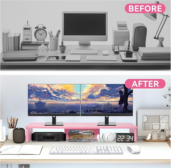 TV Riser Stand with LED Lights, 42.5" Super Large Monitor Stand Riser, Tabletop TV Stand Riser for Desk, Desk Shelf for Top of Desk, Desktop Organizer for Computer, TV, Laptop, Printer