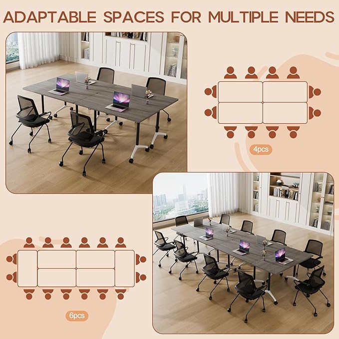 Folding Conference Table 4ft 5ft, Foldable Office Meeting Desk for 6 People, Multiple Sizes Colors Mobile Conference Room Table for Training Room School Business Furniture (4, Grey, 71in)