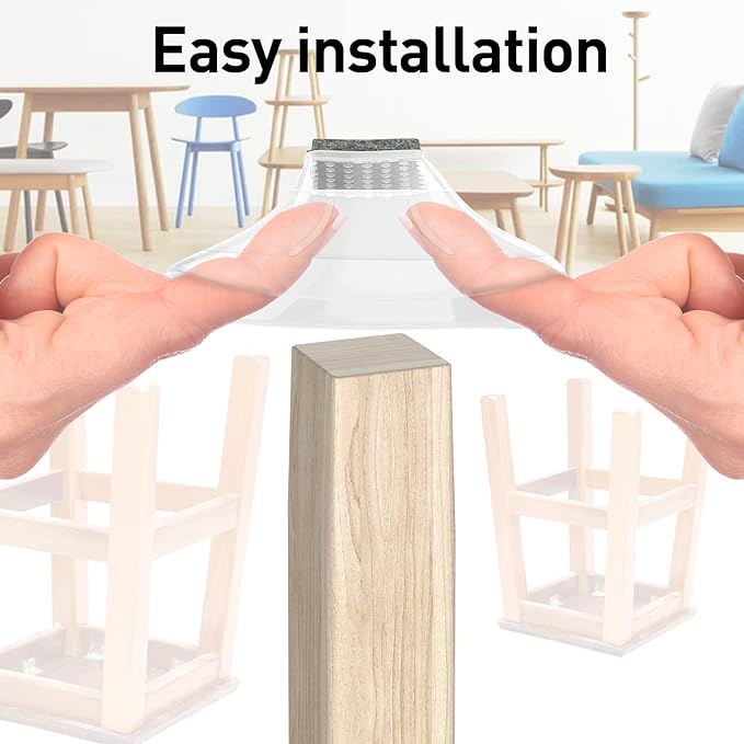 Square Chair Leg Protectors for Hardwood Floors, 16 Pcs Silicone Felt Furniture Leg Cover. 3/4" -7/8", Clear.