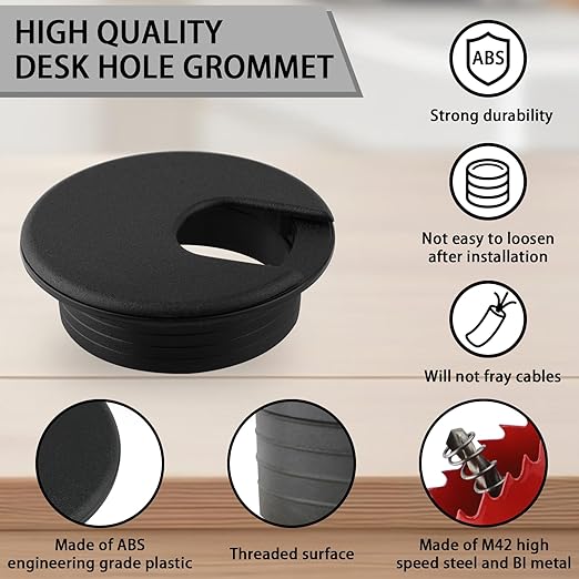 2 Inch(50mm) Desk Grommet, 13 Pieces Wire Grommet, Desk Hole Cover for Cables with Hole Saw,Plastic Cable Cord Wire Hole Cover for Desk, Table,Cabinet,Countertop and Other Furniture(Black)