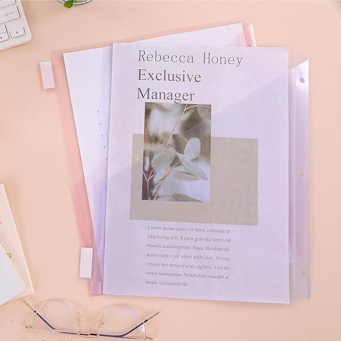 SKYDUE Pastel Binder Dividers with Tabs and Pockets - Soft Plastic Dividers for 3 Ring Binder, Includes 16 Blank Index Labels, for School & Office Organization, Pink