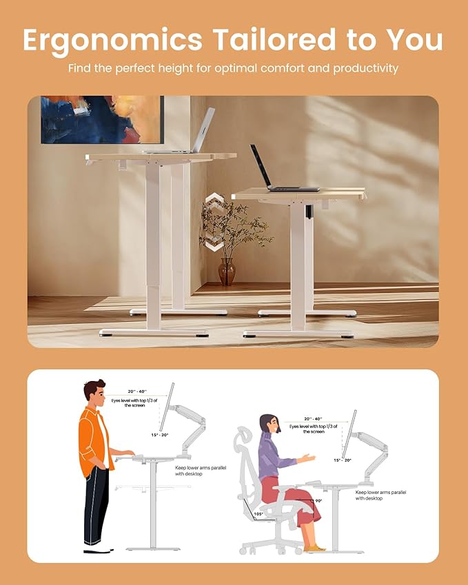 Ergear ErGear Height Adjustable Electric Standing Desk, 55 x 28 Inches Sit Stand up Desk, Memory Computer Home Office Desk (Natural) (EGESD6N)