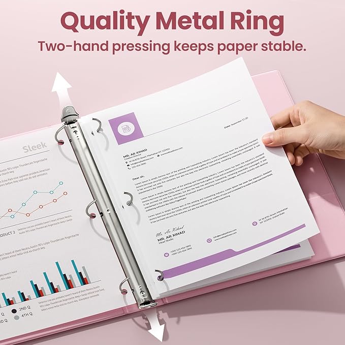 SUNEE 3 Ring Binder 2 Inch 1 Pack, Clear View Three Ring PVC-Free (Fit 8.5x11 Inches) for School or Office Supplies, Pink