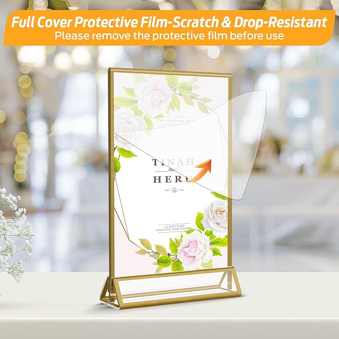 Smarpau Acrylic Gold Sign Holder 5x7,8 Pack Table Number Holders, Double-Sided Display Stand Picture Frames Menu Holder Flyer Stands Photo Holders for Wedding