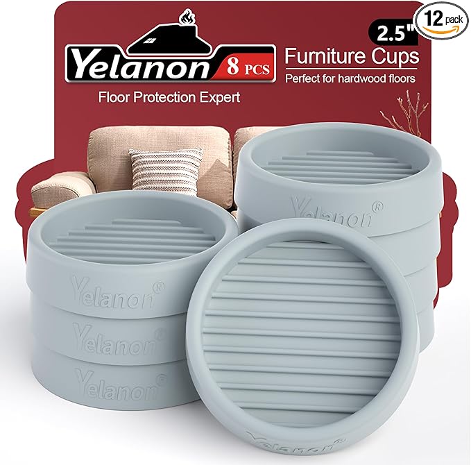 Yelanon 8pcs 2.5" Non Slip Furniture Pads for Hardwood Floors - Anti-Skid Grippers Rubber Feet Floor Protectors Stoppers to Prevent Sliding (Grey)
