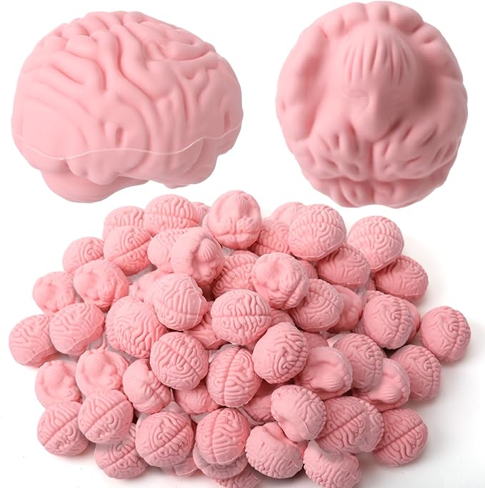 Gilprop 48 Pcs Brain Shaped Erasers Bulk, 1 Inch Mini Halloween Erasers Halloween Party Favors Fun Classroom Supplies Cute Novelty Gifts for Students Teacher Must Haves (Pink)