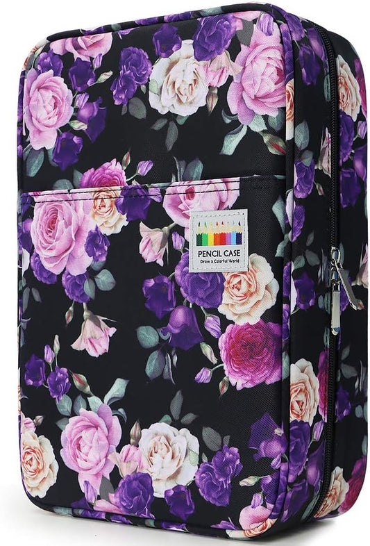 YOUSHARES Big Capacity Colored Pencil Case - 300 Slots large Pen Case Organizer with Multilayer Holder for Prismacolor Colored Pencils & Gel Pen (Purple Pink Rose)
