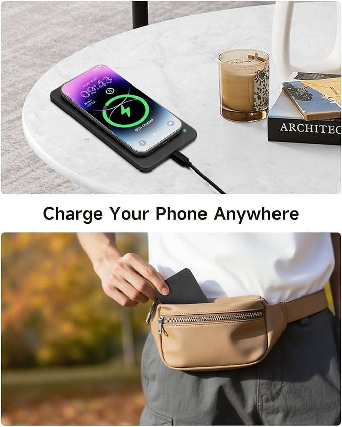 Valet Tray, Built in Wireless Charging Pad, Nightstand Organizer, Two-Toned Premium Vegan Leather Desk Bedside Caddy Organizer Tray for Keys, Watch, Wallet, Jewelry (Black+Gray)