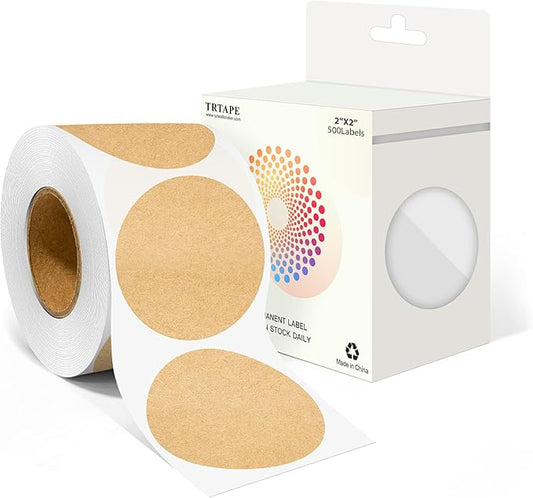 2 Inch Round Color Coding Labels (500 Count) - Kraft Brown Dot Stickers Circle Labels with Dispenser Box for Warehouse, Filing, Industrial, Office Organization