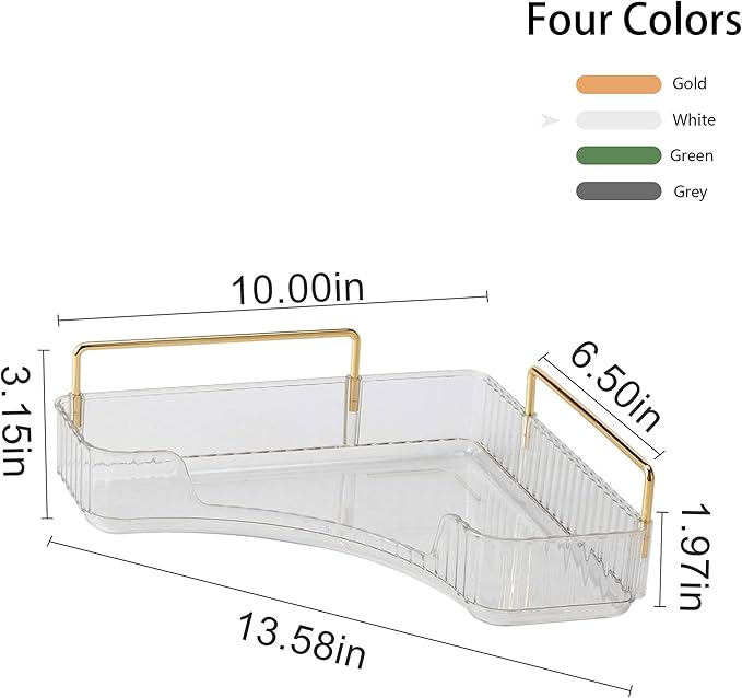 YCIA&DONE Corner Bathroom Counter Organizer, Makeup Organizer for Vanity, Skincare Cosmetic Perfume Tray, Corner Countertop Shelf Rack Storage for Bathroom Kitchen 1 Tier (Clear White)