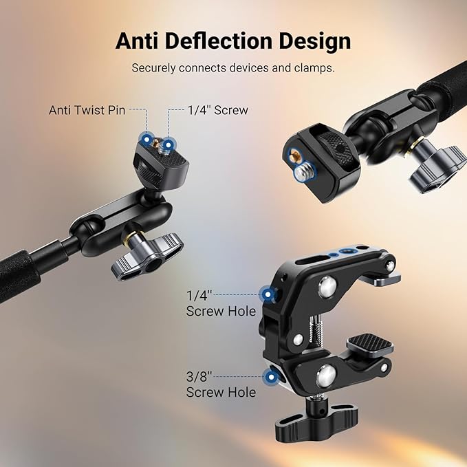 NEEWER 22" Magic Arm w Desk C Clamp, Overhead Camera Mount with Articulating Mic Boom Arm 1/4" 3/8" Threads for ARRI, Desktop Stand Holder for Phone Microphone Webcam Action Camera Video Light, UA057