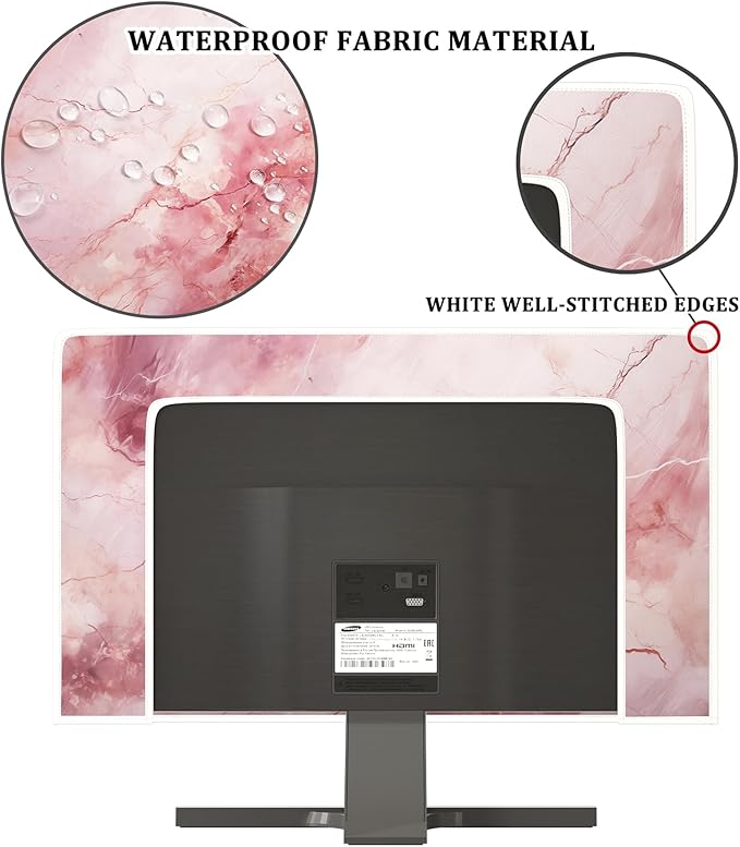 Baocicco Fashion Pink Marble Waterproof Television Cover 32 Inch Full Body Covers for Television Screen Panel Case Computer Sleeve Compatible with PC, Desktop and TV LED LCD OLED Decorations