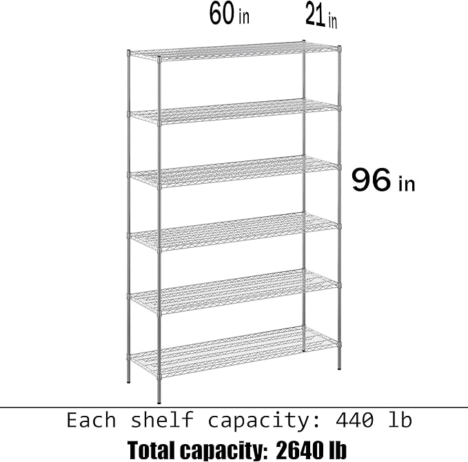 Regal Altair 21" Deep x 60" Wide x 96" Height Wire Shelving Kit | 6-Tier | NSF Commercial Storage Rack Unit