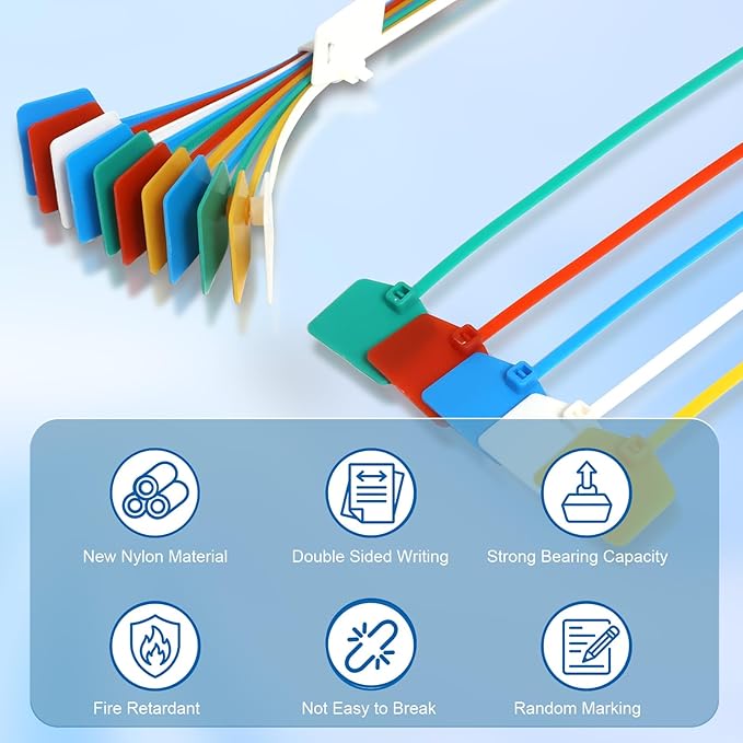 6 in Marker Nylon Cable Ties, Plastic Water Proof Tags, Self-Locking Written-on Cable Marker, Security Seals Label for Cabling, Wire Marking Label, Shipping Hanging Tags - Red/ 100pcs