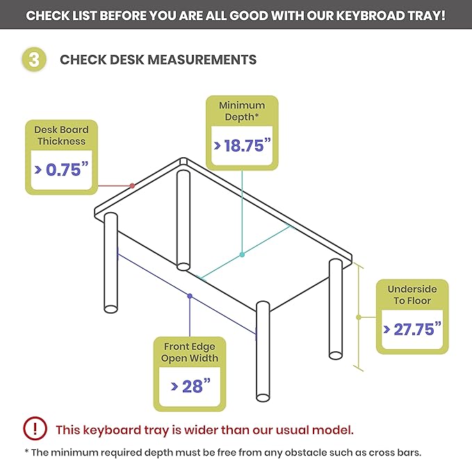 FERSGO Under Desk Keyboard Tray, 27" x 11" Tray, 17.75" Track, One Knob Control, Undermount Sliding Computer Keyboard with Wrist Rest, Adjustable Height and ±15° Tilt