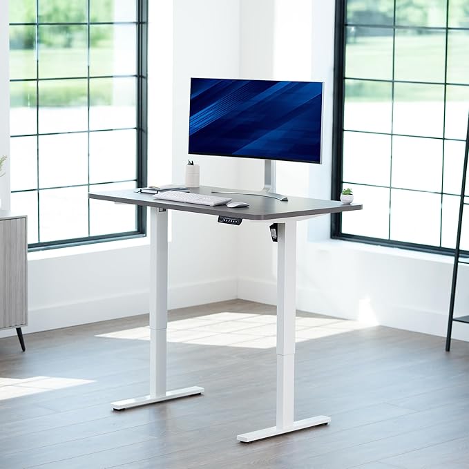 VIVO Electric 48 x 30 in Standing Desk, Memory Height Adjustment, 1B Series, Holds 220 lbs, One-Piece Dark Gray Top, White Frame, DESK-KIT-1W5G