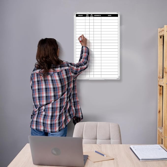 Lincia Aluminum Frame Dry Erase Board with Lines, Wall-Mounted Whiteboard for Scheduling, to Do Lists & Weekly Planning, Reusable Office Calendar for Home & Work (Project Planning Board,18"x24")