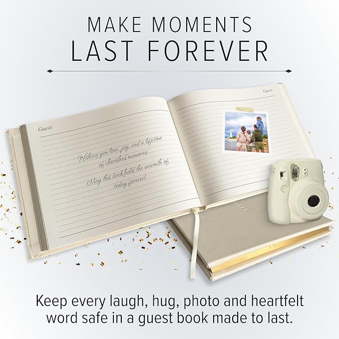 Gallery Leather Guest Book - Great for Wedding, Reception, Baby and Bridal Shower, Birthday Party and Vacation Home - 192 Lined Pages to Sign in, add Polaroid Photo - Hardcover 9x7" - Acadia Green