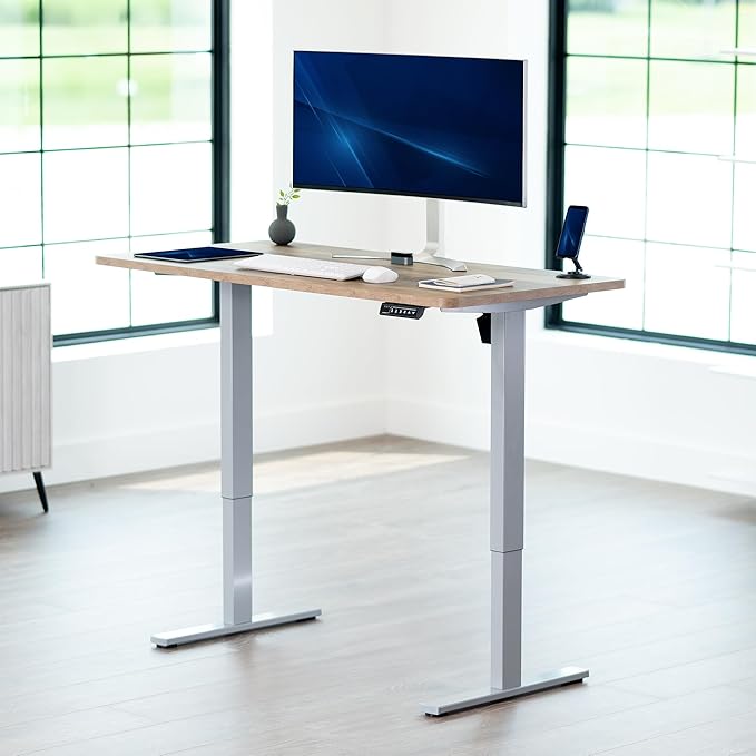 VIVO Electric 55 x 28 in Standing Desk, Memory Height Adjustment, 1B Series, Holds 220 lbs, One-Piece Reclaimed Wood Top, Gray Frame, DESK-KIT-1G55P