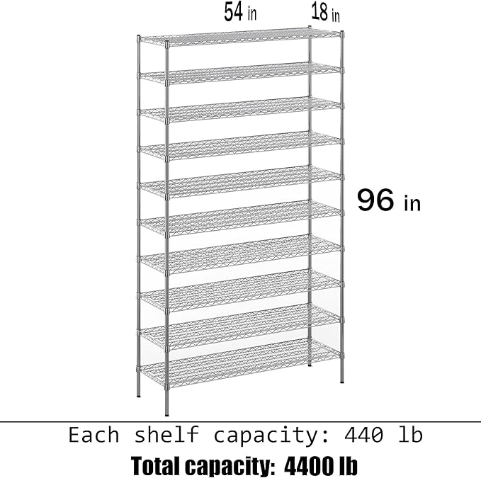 Regal Altair 18" Deep x 54" Wide x 96" Height Wire Shelving Kit | 10-Tier | NSF Commercial Storage Rack Unit