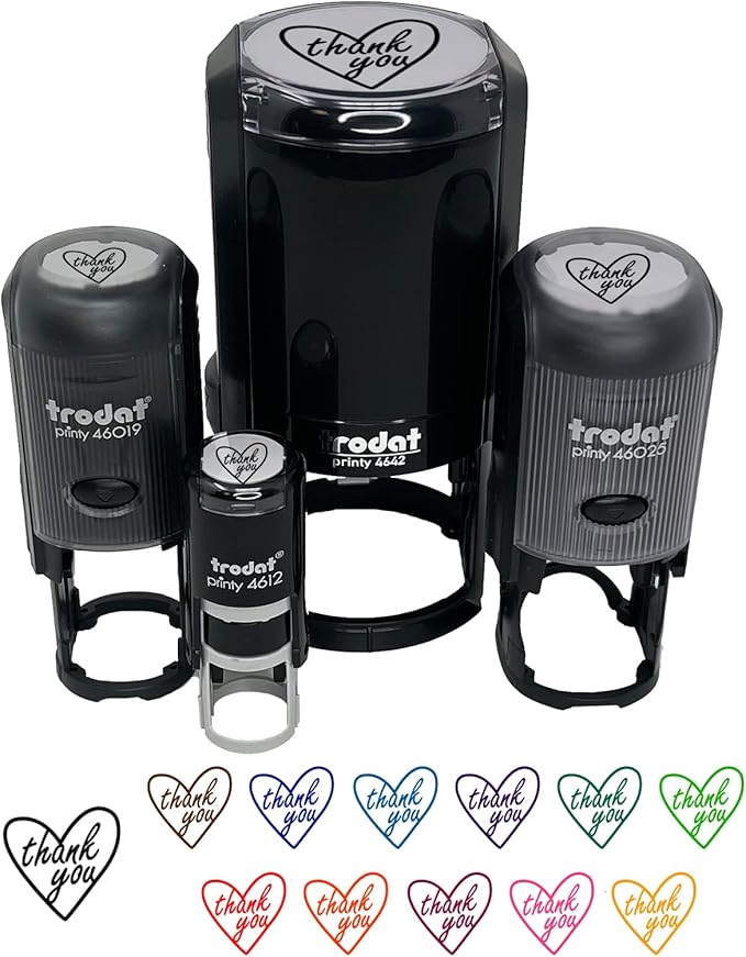 Thank You in Heart Self-Inking Rubber Stamp Ink Stamper for Stamping Crafting Planners - 1 Inch Medium - Black Ink