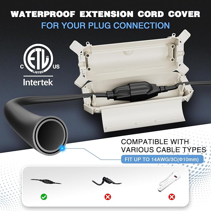Flemoon [3 Pack] Outdoor Extension Cord Safety Cover with Waterproof Seal, Weatherproof Electrical Connection Box for Outdoor Outlet, Plug, Socket, Halloween, Christmas Holiday Decoration Light, White