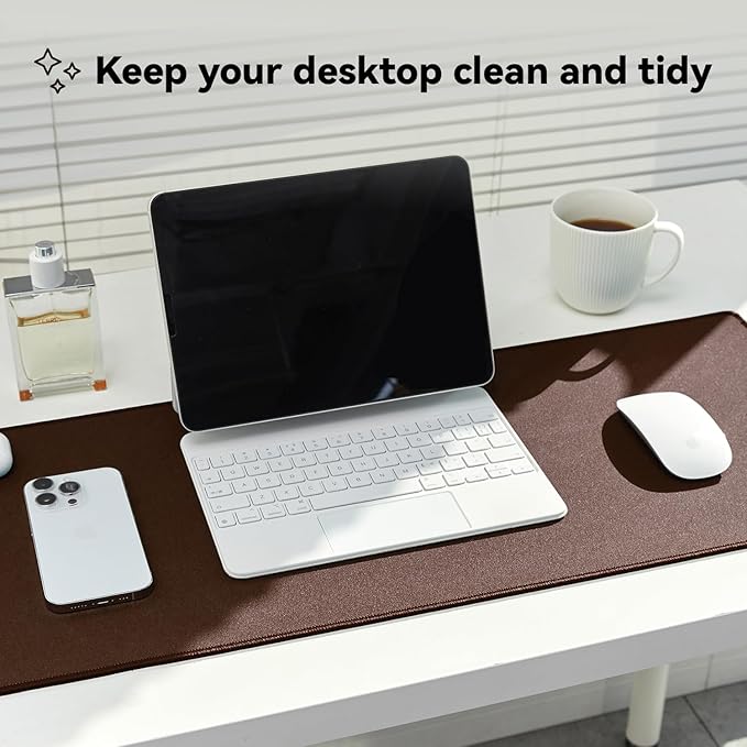 Reniteco Waterproof Large Gaming Mouse Pad with Durable Stitched Edges, Non-Slip Rubber Base, Grainy Jacquard Mouse Mat Desk Pad for Home Office Gaming, 35.4''x15.7''x0.12'', Matte Brown