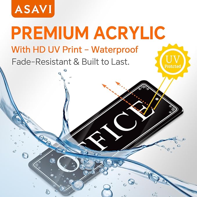 ASAVI “OFFICE” Acrylic Door Sign – Waterproof & Fade-Resistant Office Label with Strong Adhesive + Pre-Drilled Holes (8.7"x3") | Ideal for Doors and Walls in Offices, Lobbies, and Workspaces (Black)