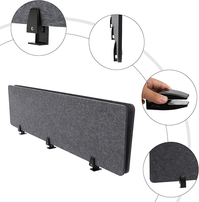 Clamp-On Acoustic Desk Divider, 2Pcs 60x16in Acoustic Partition, Desktop Privacy Panel, Sound Absorbing Workstation Panel (Anthracite Gray, 60" x 16")