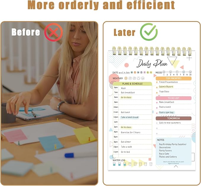 Tlenpo To Do List Notebook Pad, Daily Planner Notepad, 60 Sheets Double Sided Spiral Notebook, Perfect for Daily Tasks, Goal Setting, Home, School, 5.1 x 7 Inch, Boho