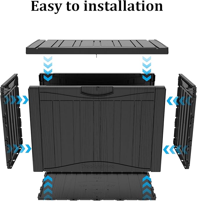 Yardgrace 50 Gallon Lockable Resin Outdoor Storage Box, Waterproof & Weather Resistant Deck Box for Patio Cushion, Garden Tools & Pool Accessories, Black