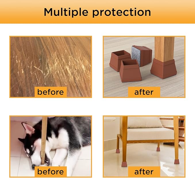 16 PCS Square Chair Leg Floor Protector, Silicone Chair Leg Cover, Furniture Leg Protectors with Felt, Mobile Table Leg Pad, Protect The Floor from Scratches.2 in Brown.