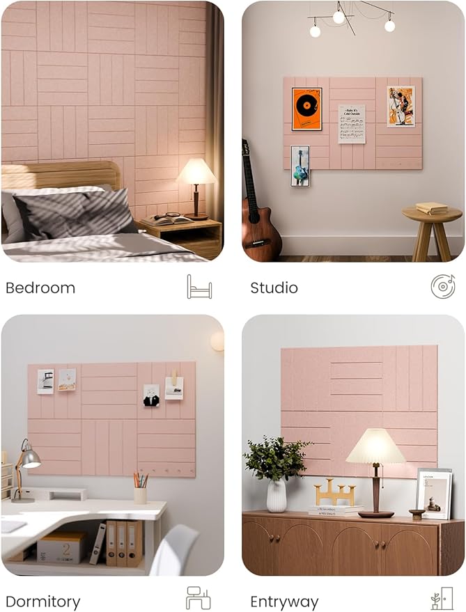 Fluxynara Felt Bulletin Board Tiles Large 36" x 24" Cork Board Alternative-6 Pack with 40 Adhesive Tabs, Thick Slat Wall Panels for Office Decor, Push Pin Board Wall Organizer Alternative - Pink