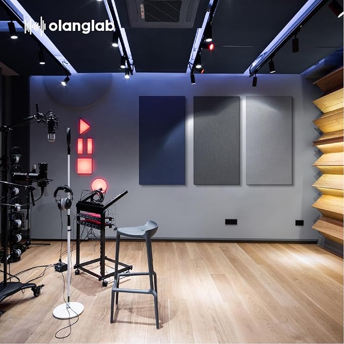 Olanglab Sound Absorbing Acoustic Wall Panels 2 Pack, 2'' 24''x48'' Fiberglass Sound Dampening Panels, Large Fabric Wrapped Sound Proof Panels for Walls (Navy)