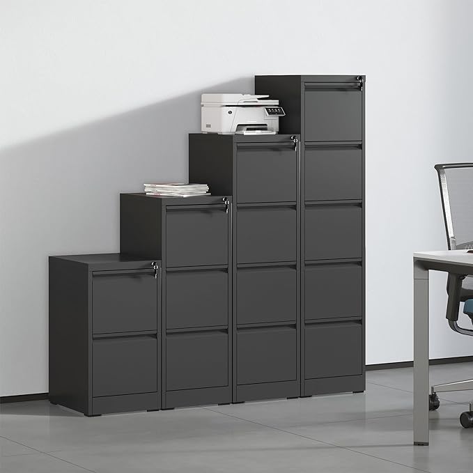 OPTYMIRA 4 Drawer Metal File Cabinet with Lock Heavy Duty Lockable Filing Cabinets Home Office Steel File Cabinet Black Vertical File Cabinets for Legal/Letter Size File,Assembly Required