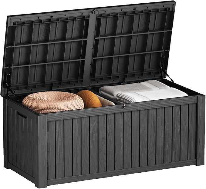 Decksplore Outdoor Storage Box Waterproof Large, 180 Gallon Lockable Resin Deck Box, Patio Storage Bin for Pool Accessories Cushion Furniture, Garden Tools, UV-Resistant Outside Delivery, Black