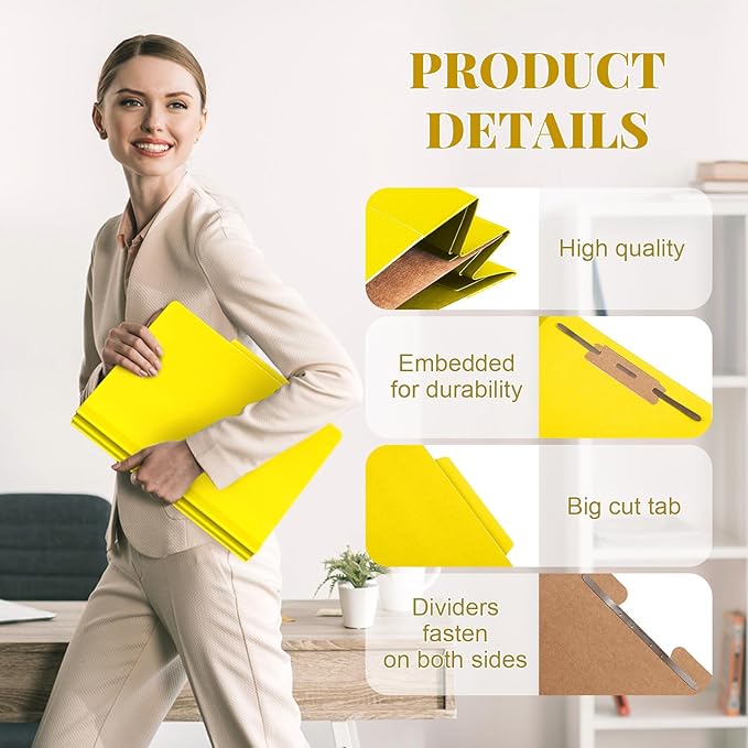 Skyygemm 12 Pcs Classification Folders Letter Size, 1 Divider Pressboard File Folder with Fasteners, Expanding File Organizer Bulk for School Teachers, Office Employee, Coworker, Staff (Yellow)