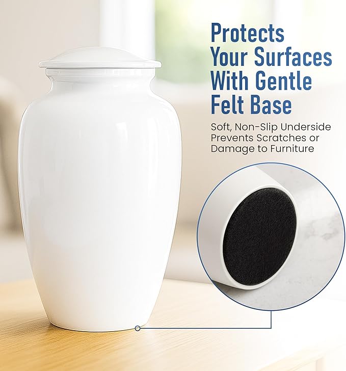 Modern Memorials Cremation Urn for Ashes - Large Urn for Man & Women - 200 Cubic Inches - Includes Velvet Storage Bag - White